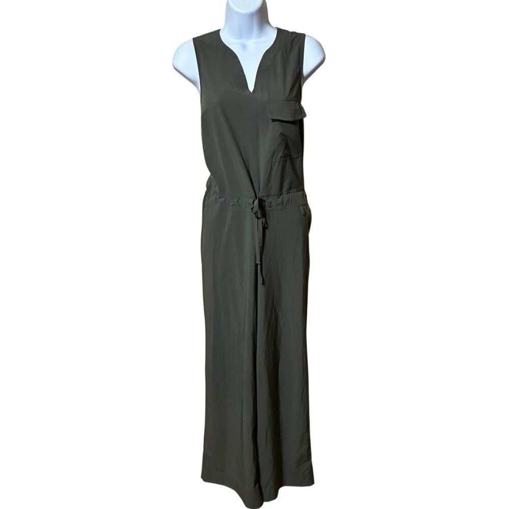 ATHLETA Topanga Jumpsuit Small Olive Green Wide Leg V Neck Travel Casual Outdoor